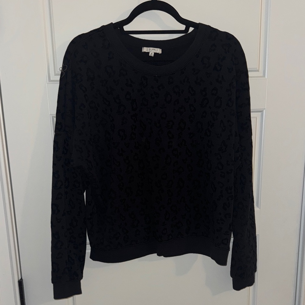 Z Supply Embossed Black Leopard Print Sweater